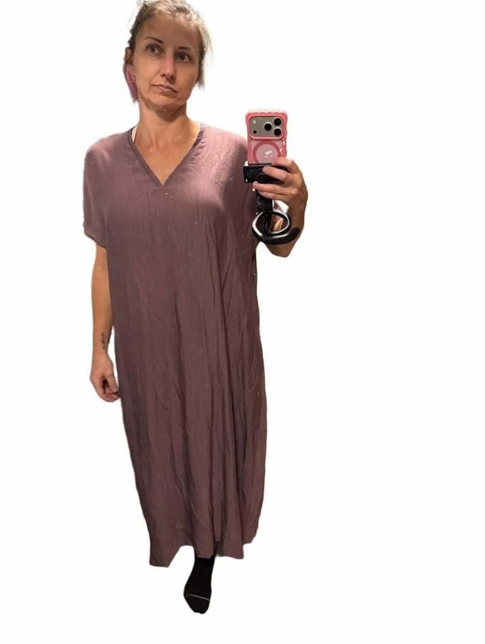 Grade & Gather V-Neck Dress Size S/M Mauve Textured Midi